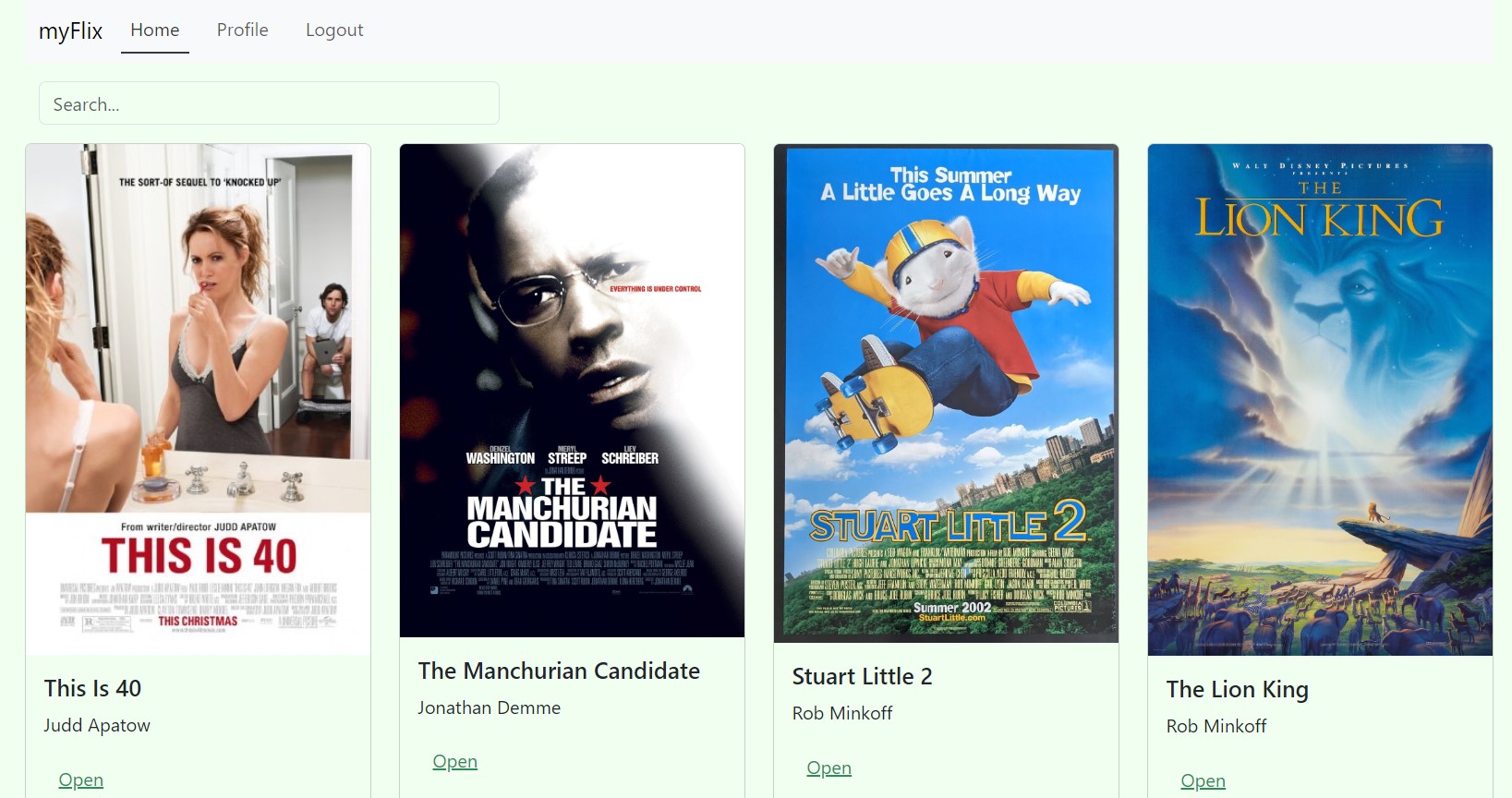Screenshot of the MyFlix React App